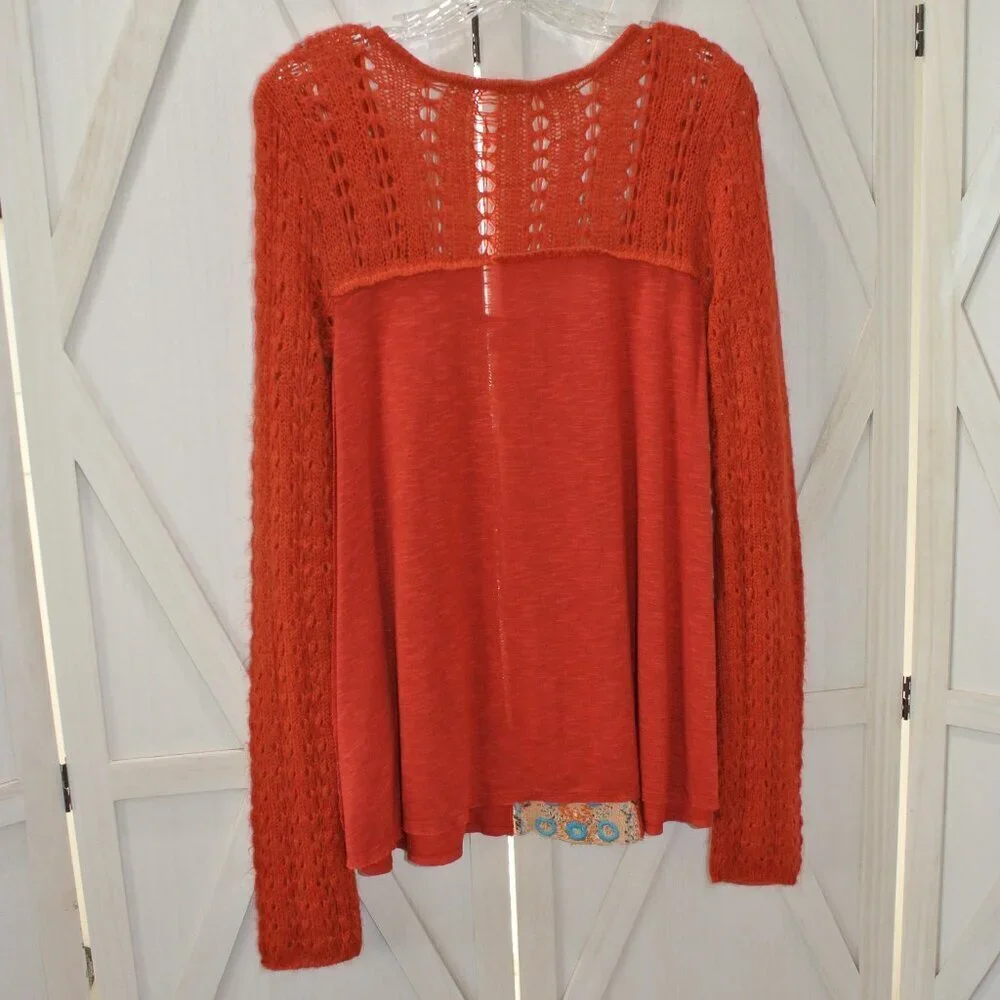 Free People Boho Crochet Sleeve Embroidery Panel Top